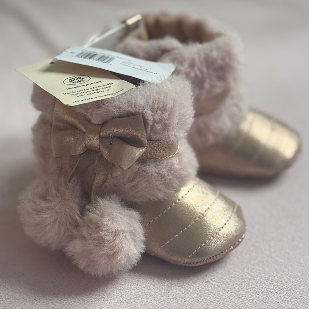 Rose Gold and Pink infant booties with Bow